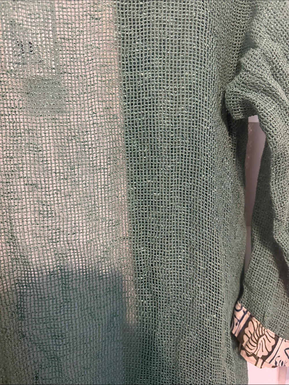 Karma Highway Loose Knit Green Open-Front Swim Coverup Kimono with Printed Trim - Picture 9 of 13